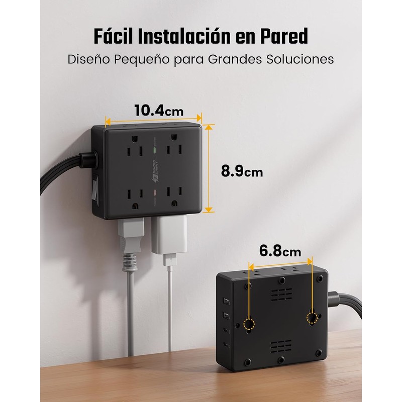 SUPERDANNY 12 En 1 Regleta Multicontacto 3 Metros Enchufe Plano,