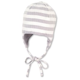 Sterntaler GOTS Striped Baby Hat with Stripes – Children's Hat Boys Made of Single Jersey with Ear Flaps and Tie Band, lightgrey