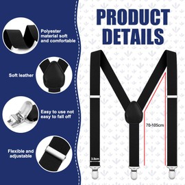 AOOWU Wide Braces with Bow Tie Set 2.5/3.5 cm Braces Adjustable Braces with Bow Tie for Men with Very Strong 3 Metal Clips, One Size for Men and Women, Black-Adult (3.5 cm)