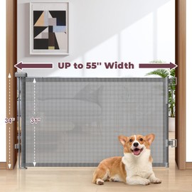 Cideny Retractable Baby Gate for Stairs, 55" Wide Mesh Dog Gate Indoor, 34'' Tall Child Gate for Doorways, Hallways, Deck, Indoor Outdoor Pet Baby Safety Essentials for Home, Grey