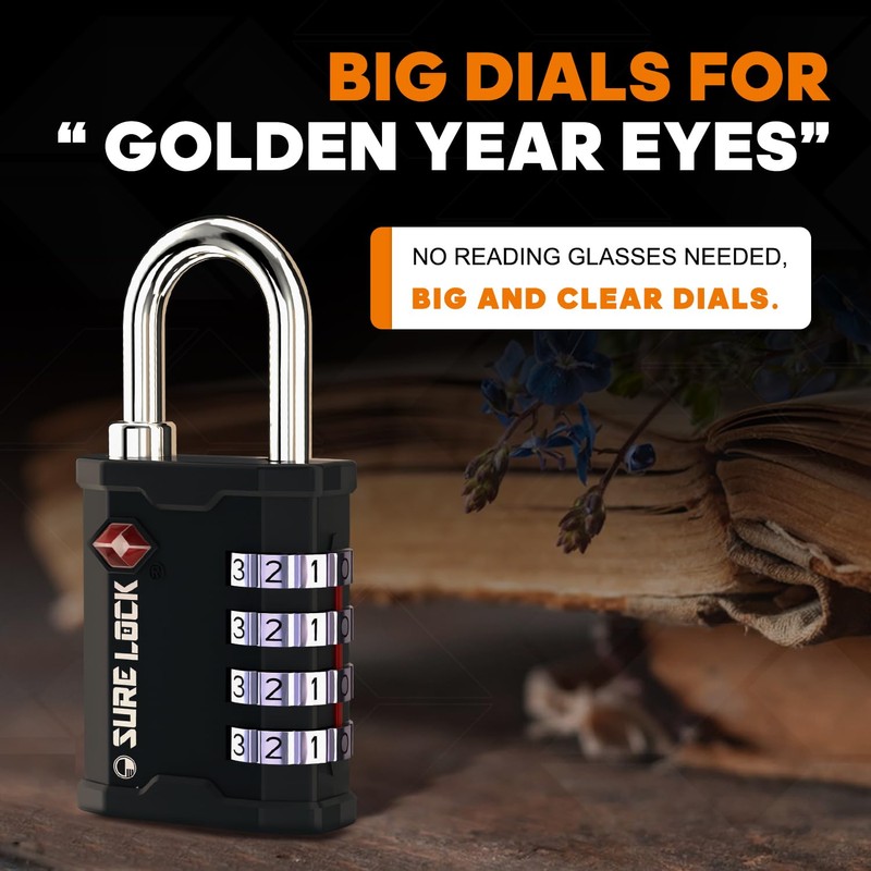 SURE LOCK TSA Accepted Heavy Duty Big Combination Luggage Padlock
