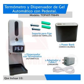 Kit Dispensador Gel Y Termómetro K9 Pro + Pedestal + Pila V1 Color Negro