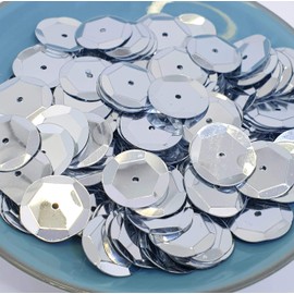 MajorCrafts® 40grams 15mm Metallic Silver Round Loose PVC Sew-On Cup Sequins Arts and Crafts Embellishments Q01