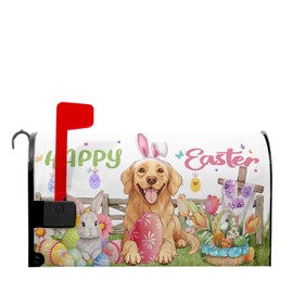 Happy Easter Rabbit Watercolor Mailbox Cover Welcome Bunny Rabbit Eggs Mailbox Covers Magnetic Standard Size 21" X 18" Spring Mailbox Wrap Post Letter Box Cover Decor for Home Outdoor Yard Garden