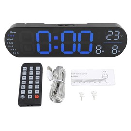 Digital Wall Clock Large Display with Remote Control Auto Brightness LED 12 24H Mode Decor Gift Blue