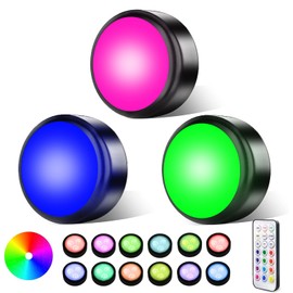 swesara Push Lights with Remote Puck Lighting Battery Operated Tap Lights Button Stick On Color Changing Led Lights 6 Pack (3 Black)