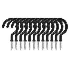 2 Inch Ceiling Hooks, Screw-in Cup Hooks, Vinyl Coated Screw Hooks for Hanging Plants Lights Mugs Heavy Duty Indoor Outdoor Use, Screw in Metal Wall Hooks Kitchen Hanger, Black (12 Pack)