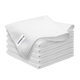 SURPRISE PIE White Microfiber Cleaning Cloth 6Pack Cleaning Rags Absorbant Lint Free Cloth for House, Kitchen, Car, Glass, Stainless Steel, Window, Boat Cleaner-12''x 12''-White