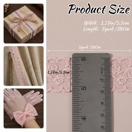 5 Yards Pink Lace Ribbon, 3cm Wide Cotton Lace Trim, Floral Embroidered Ribbon, Vintage Pink Laces Fabric, Decorative Trim for Sewing DIY Crafts Wedding Decor Home Decoration