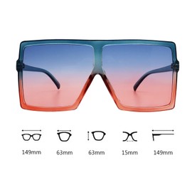 FOURCHEN Oversized Square Sunglasses for Women Flat Top Fashion Shades (blue/red)