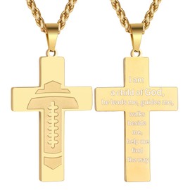 Valentines Day Gifts for Him - Football Cross Necklace for Kids Men Teen Boys Boyfriend Husband, Inspirational Bible Verse Religious Christian Gift