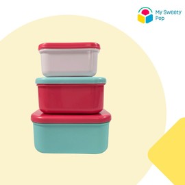 My sweety pop Minnie Mouse Lunch Box Set of 3 - Stackable Lunch Box 11.5 cm - Kids - Nursery, Kindergarten, School, Holiday - Pink/Green/White