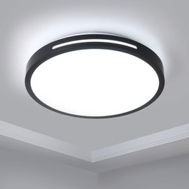 EXTRASTAR 18W LED Ceiling Light, 1950LM 123W Equivalent, Cool White 6500K Daylight Flush Mount Ceiling Lamp, 30cm Round Black Edge Ceiling Lighting Fixture, Non-Dimmable