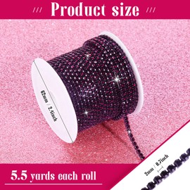 Berlune 6 Roll 33 Yards 2 mm Rhinestone Chain Trim Diamond Crystal Trim Claw Chain DIY Craft Sewing Decor (Vibrant Color)