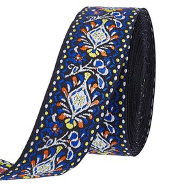 PH PandaHall 10 Yards Boho Jacquard Ribbon, 1.57 Inch Wide Floral Embroidered Fabric Trim Ethnic Style Floral Ribbon for DIY Sewing Handmade Bag Strap Clothing Furniture Decoration, Marine Blue
