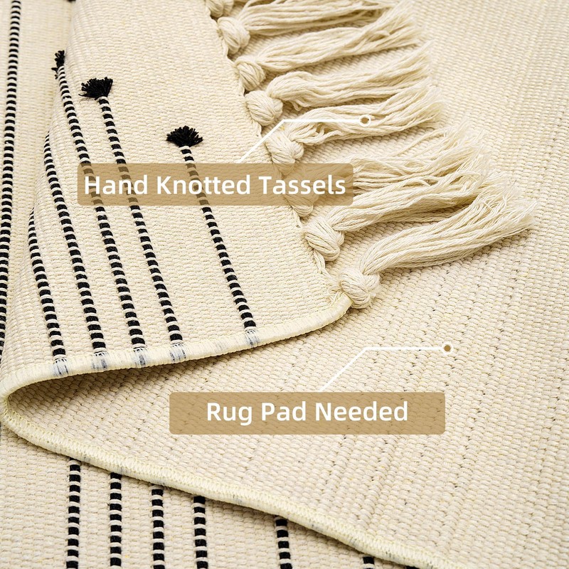 Tritard - Alfombra de algodón lavable con borlas, color beige