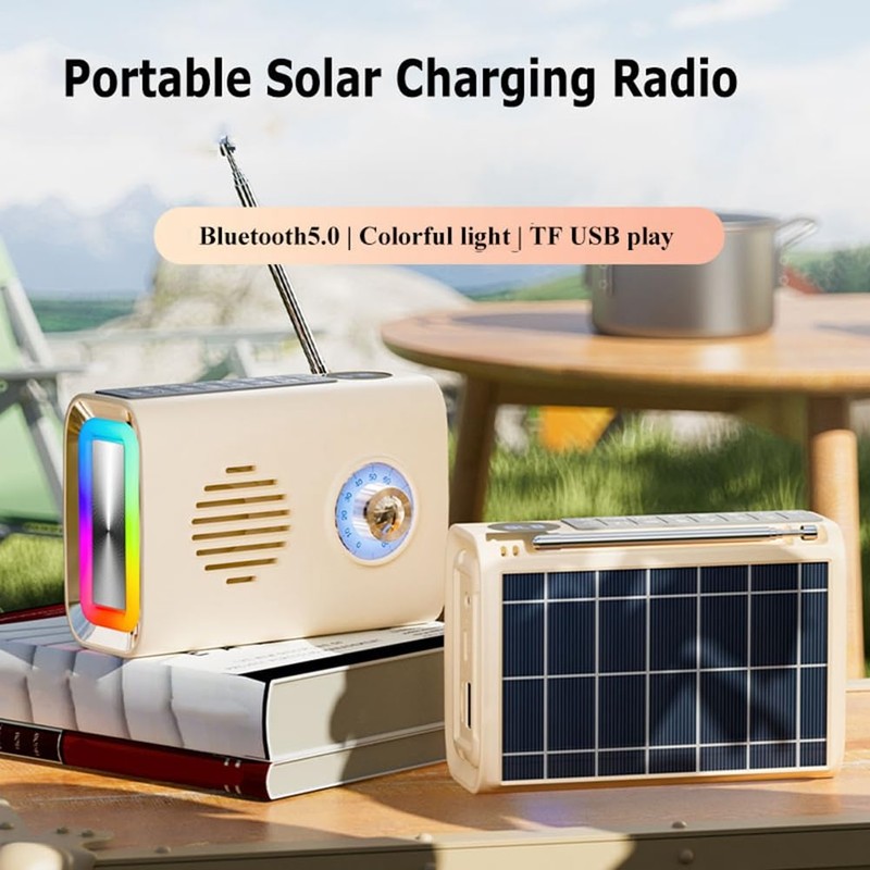 Fahgaer Mini Portable FM Radio Outdoor Solar Radio Bluetooth Speaker