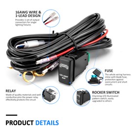 Wsays 180W Light Bar Push Button Switch Kit Wiring Harness Compatible with Toyota Tacoma 4Runner Tundra Land Cruiser Highlander 1998-2015