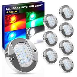 UCINNOVATE 8x LED Round Boat Lights, Navigation Light, Courtesy Lights, 4-Color Boat Interior Lights, 12V Boats Transom Light for Yacht, Pontoon Boating, Sailboat, Kayak (Red/Green/Blue/White)