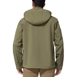 LACKWAR Mens Jacket Lightweight Waterproof Hooded Coats Detachable Hood Full Zip Windproof Fleeced Tactical Soft Shell Jackets for Men (Olive Green, L)
