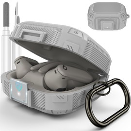 [Upgrade Secure Lock] for Beats Powerbeats Pro 2 Case Cover, LDSXAY Carbon Fiber Shockproof Protective Cover for Powerbeats Pro 2 2025 with Cleaner Kit & Carabiner (Grey)