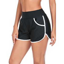 RELLECIGA Women's Black High Waisted Pockets Swim Shorts Swim Board Shorts for Women Size Medium