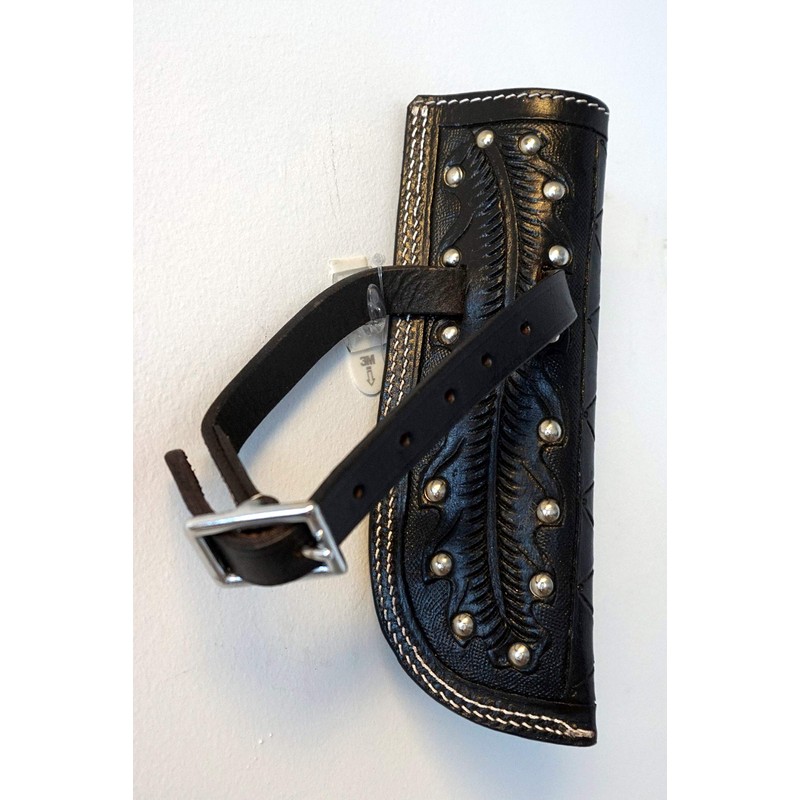 Equitem Feather Tooled Leather Flag Carrier for Saddle (Brown)