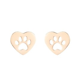 Minimalist Paw Small Stud Earrings Stainless Steel Cute Heart Shaped Puppy Dog Cat Animal Paw Print Footprint Tiny Sleeper Earrings for Women Pet Lovers Birthday Party Holiday Jewelry Gifts (Rose gold)