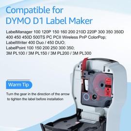 KCMYTONER Compatible for DYMO Standard D1 45017 Labelling Tape 1/2" W x 23' L Black on Red Label Maker Tape Work for COLORPOP LabelManager 160 210D 260P 280 360D 420P 450 Label Makers, 2-Cartridges