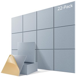 22 Pack Self-Adhesive Acoustic Panels, 12" X 12" X 0.4" High-Density Sound Proof Foam Panels for Walls, Soundproof Wall Panels for Home & Office (Smoke Gray)