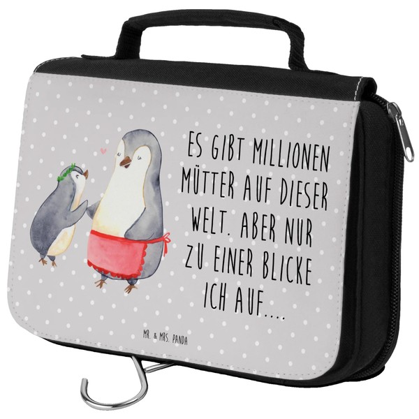 Mr. & Mrs. Panda Toiletry Bag Penguin with Child, gray,