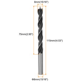 HARFINGTON 3pcs Brad Point Drill Bits 8mm(15/16") Dia Straight Round Shank Drill Metric Brad Point 2.95" Drilling Depth Spiral Twist Drill Bits for Carpenter Woodworking Plastic Rubber