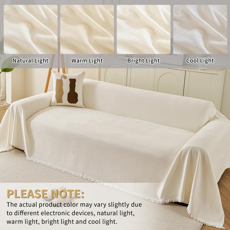 KaviKon Sectional Couch Covers 2-Piece for L Shape Sofa Cream