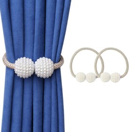 Magnetic Curtain Tie Backs, Magnetic Curtain Clips Rope Curtain Holder Buckles Small Bead Curtain Buckle Clips Rope Holders for Home Office Hotel Window Decoration (2-PACK, Beige)