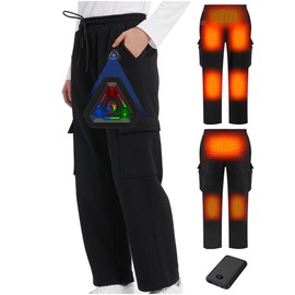 Men Heated Pants, 4 IN1 Control Switch Cargo Baggy Heating Sweatpants for Mens, Upgraded 7.4V 10000mAh Battery Pack
