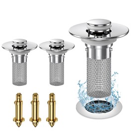 2024 New Pop Up Bathroom Sink Drain Strainer Hair Catcher, Sink Drain Stopper with Removable Stainless Steel Filter Basket,for US Bathroom Sink Stopper Replacement (3PCS)