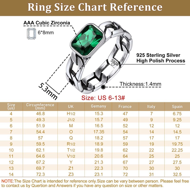 Bestyle Men's Band Ring 925 Sterling Silver Curb Chain Finger