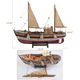 SAILINGSTORY Wooden Fishing Boat Model Sailboat Decor Antique Finish