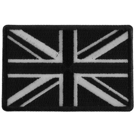Black and White UK Flag Patch - 3x2 inch. Embroidered Iron on Patch (P6102)