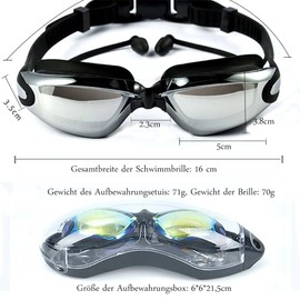 HSTWODE - Optical Swimming Goggles with Prescription One-Piece Swimming Goggles with Earplugs, Dioptres: -1.5 to -8.0, Anti-Fog UV Protection, Interchangeable Nose Pads. (Black |-5.0)