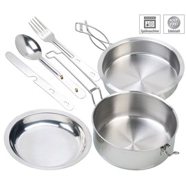 Semptec Urban Survival Technology Camping Pot: 6-Piece Stainless Steel Camping Cookware Set with Cutlery (Camping Cooking Pot, Camping Cooking Set, Outdoor on the Go)