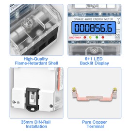 Vothen Electricity Meter, DIN Rail, 3 Phases, 4-Wire Digital Three-Current Meter, DIN Rail, Energy Meter, Calibrated Electricity Meter, 40-380 V, 100 A with LCD Display, Electricity Meter