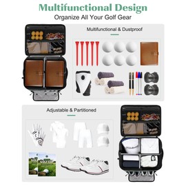 BAIXIXIG Golf Trunk Organizer, 2-Layer Storage with Shoe Pocket, Storage for Golf Accessories, Gifts for Golfers, Black