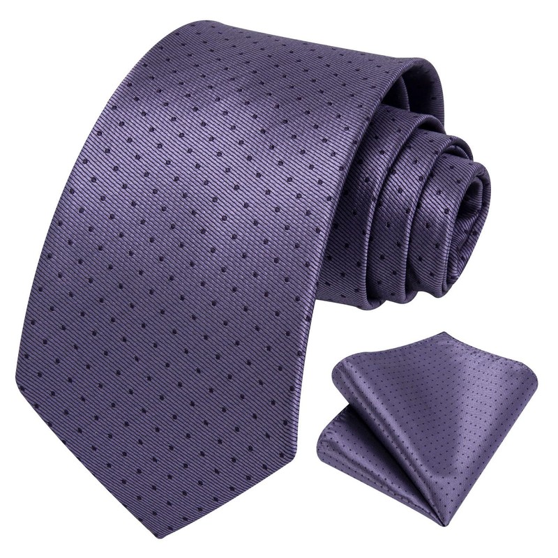 HISDERN Mens Ties Purple Tie and Pocket Square Dark Purple