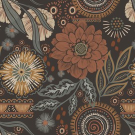 Yasinet Peel and Stick Wallpaper Boho Wallpaper Dark Floral Contact Paper Vintage Removable Self-Adhesive Wall Paper for Bedroom/Shelves/Cabinet Waterproof for Bathroom Vinyl 17.3” × 393.7”