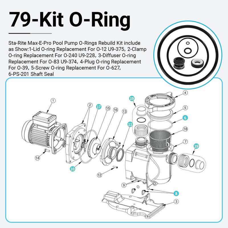 O-Ring Repair Rebuild Kit 79 Fit for StaRite Max-E-Pro Pool