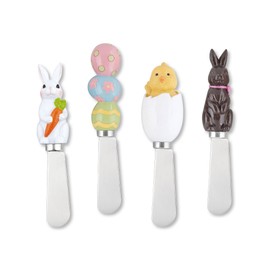 Supreme Housewares Cheese and Butter Spreader Knives Easter Decor 4-Piece Hand Painted Resin Handle with Stainless Steel Blade Multipurpose Cheese Spreader set (EGGxellent Easter)