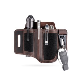 VIPERADE PL3 Multitool Sheath, Leather Sheath with DIY Patch Area, EDC Pocket Organizer for Men, Leatherman Sheath Flashlight Holder with Pen Holder, EDC Belt Organizer with Key Holder (A-Dark Brown)