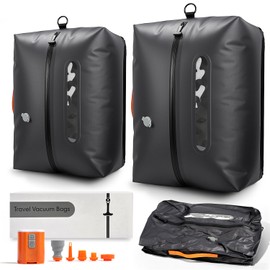 Seaflash Vacuum Travel Bags with Pump, 2 Pack 34L Space Saver Vacuum Compression Bags for Travel Luggage Suitcase Backpack, Waterproof & Reusable Vacuum Packing Cubes for Clothing（2Pcs+Pump)
