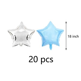 AnnoDeel 20pcs Silver Blue Star Foil Balloons,18inch Silver and light Blue Star Mylar Balloons for Baby Shower Wedding Birthday Engagement Graduation Party Decoration
